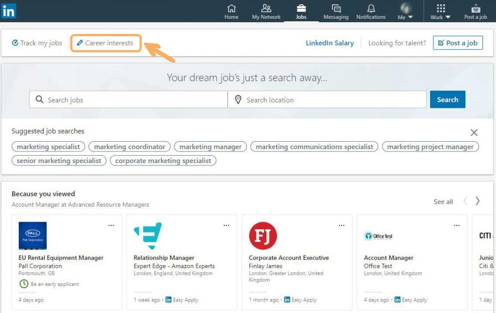 LinkedIn career interests 