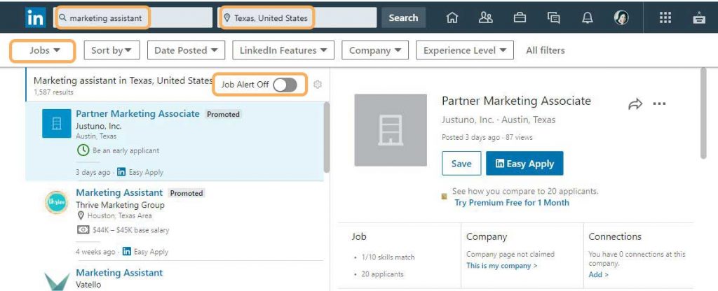 LinkedIn job alert
