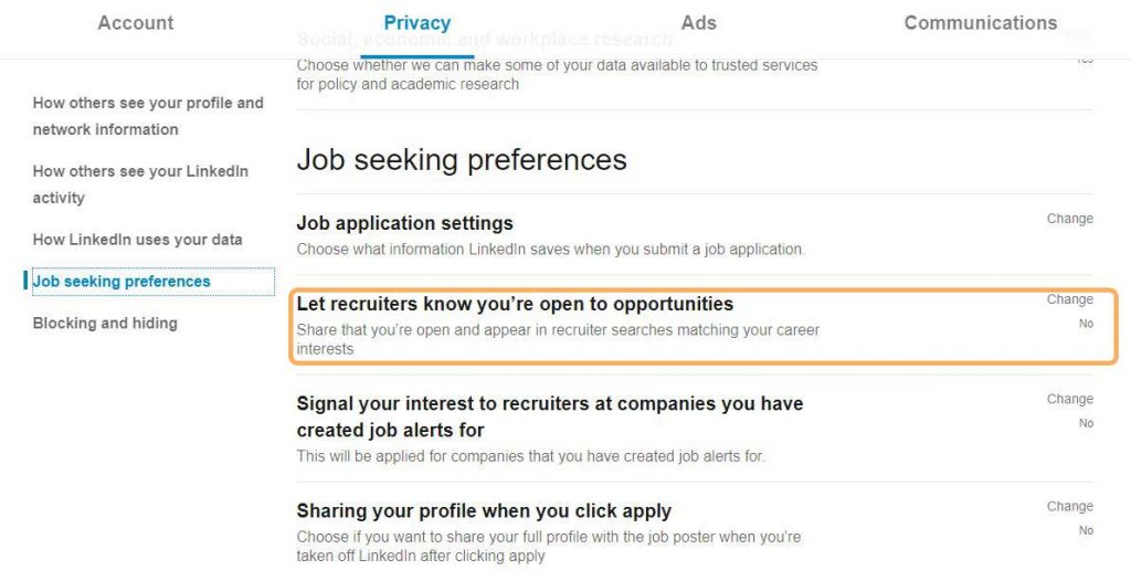 LinkedIn privacy setting 