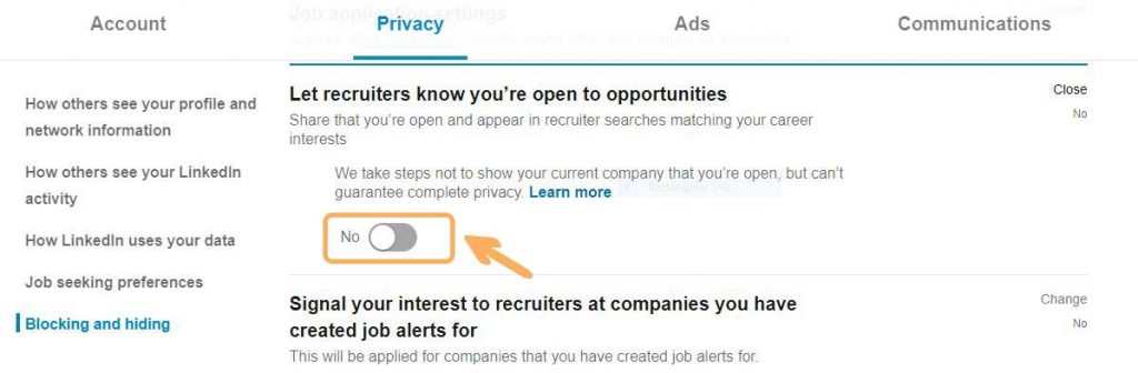 LinkedIn privacy setting 