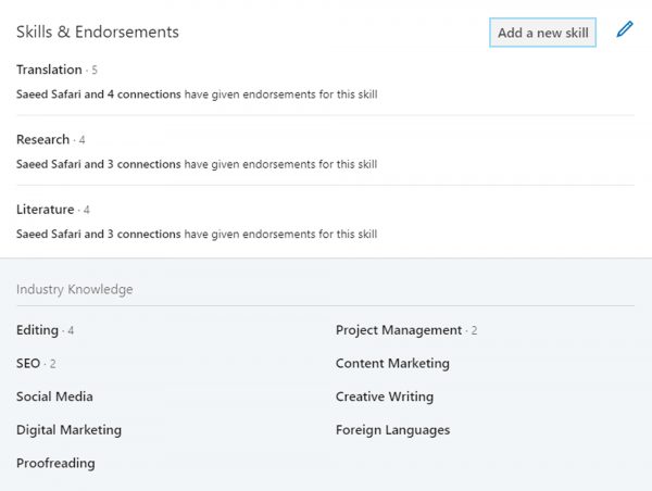 Skills and endorsement on LinkedIn