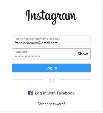 Enter Instagram Email & password