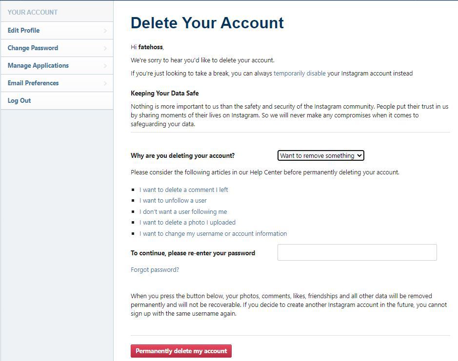 how to delete instagram account
