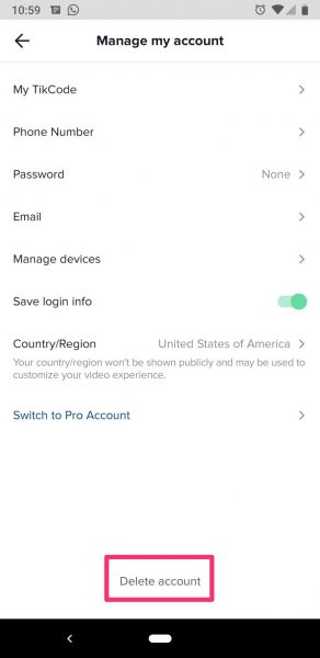 delete tiktok account