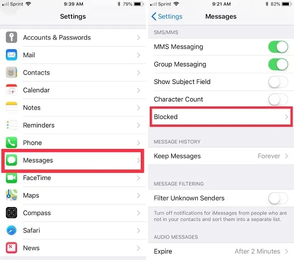how to see blocked messages on iphone