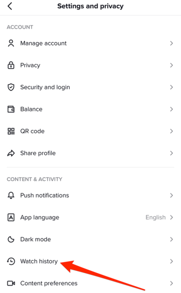 TikTok watch history