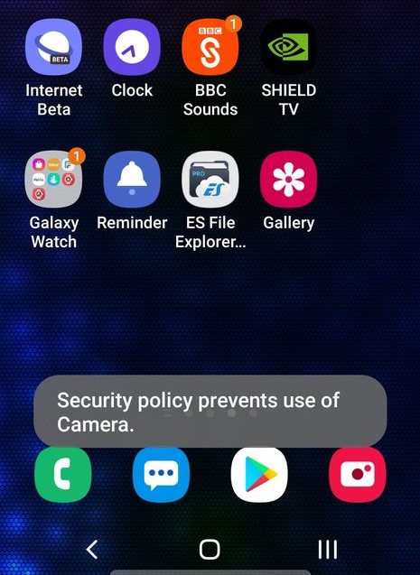 security policy prevents use of camera